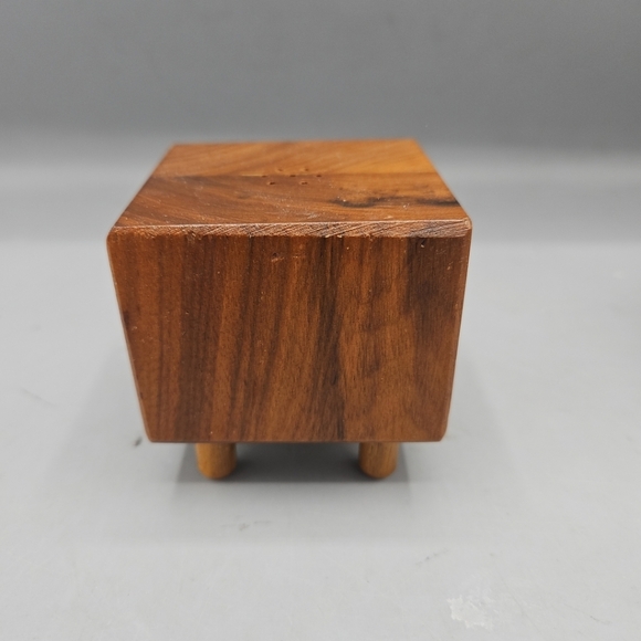VTG Wooden Square Salt & Pepper Shaker Geometric MCM 2 3/4" Footed - Picture 3 of 13